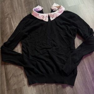 Black Sweater with Embellished White Collar